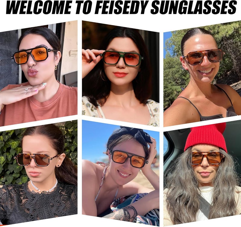 FEISEDY Vintage Square 70s Flat Aviator Sunglasses Women Men Classic Retro Stylish Frame UV400 Sunglasses B2622 - Image 4